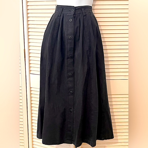 Cotton denim skirt 7 button up front two pockets elastic waistband @ back ~33” L - Picture 2 of 5